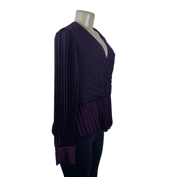 Express Women’s Purple Long Sleeve Pleated Wrap Blouse Size L - Picture 2 of 8